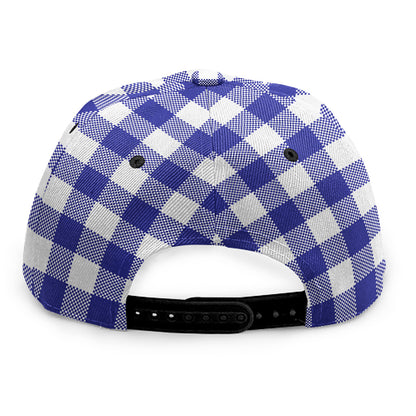 Indigo Blue And White Gingham Print Snapback Cap