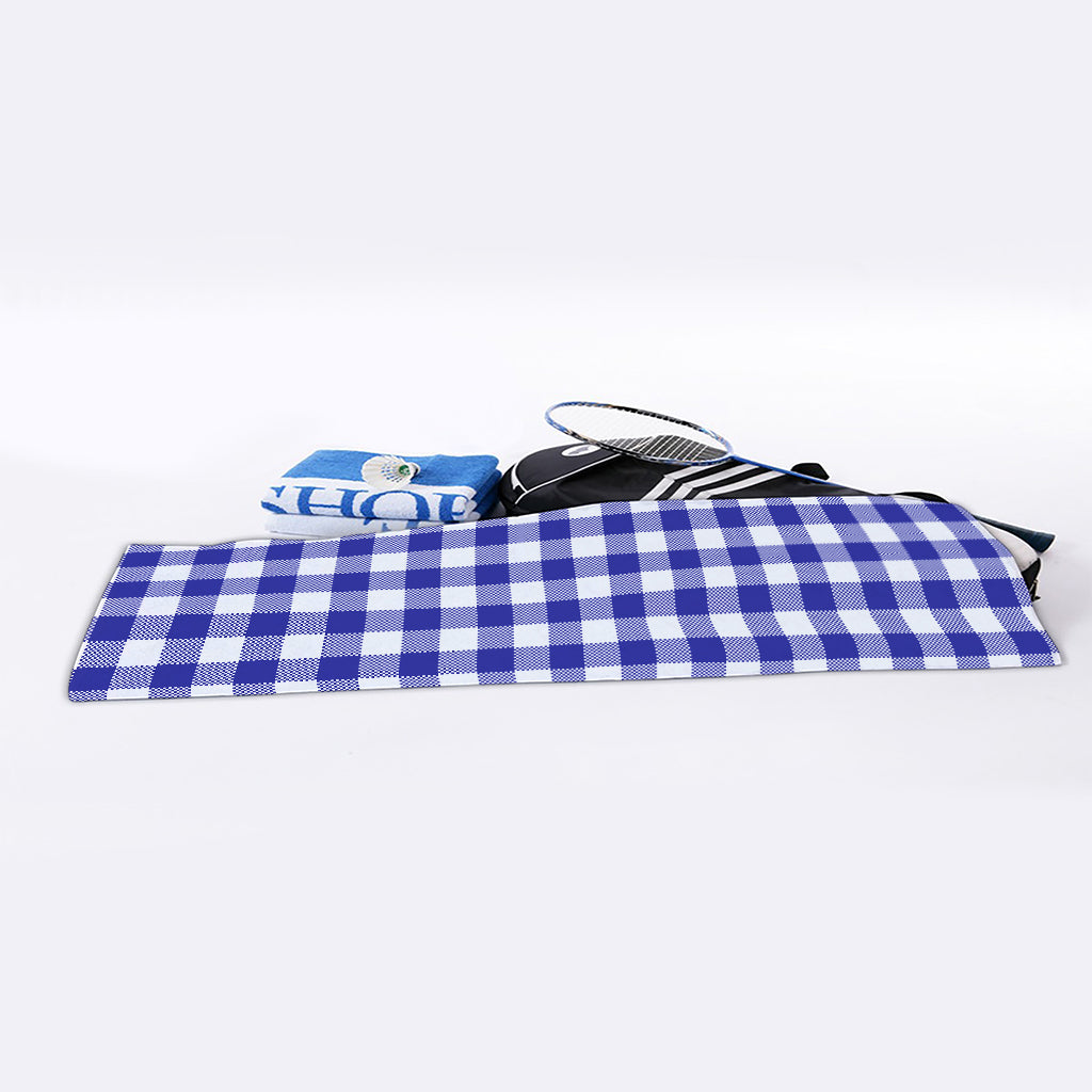 Indigo Blue And White Gingham Print Sports Towel