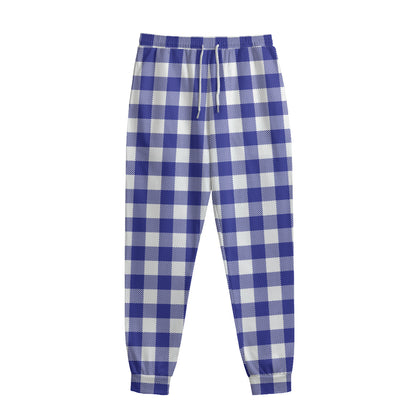 Indigo Blue And White Gingham Print Sweatpants
