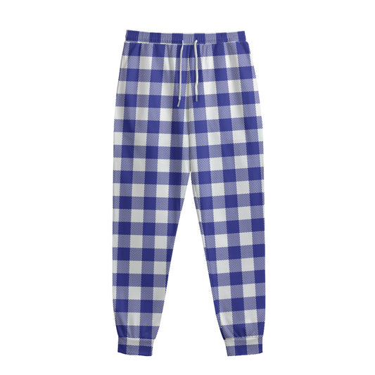 Indigo Blue And White Gingham Print Sweatpants