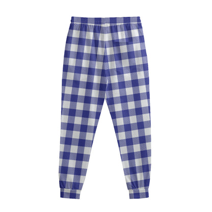 Indigo Blue And White Gingham Print Sweatpants