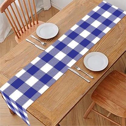 Indigo Blue And White Gingham Print Table Runner