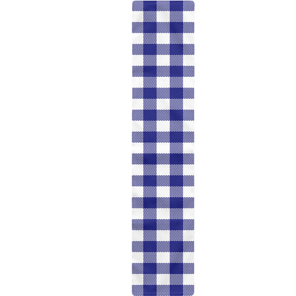 Indigo Blue And White Gingham Print Table Runner