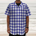 Indigo Blue And White Gingham Print Textured Short Sleeve Shirt