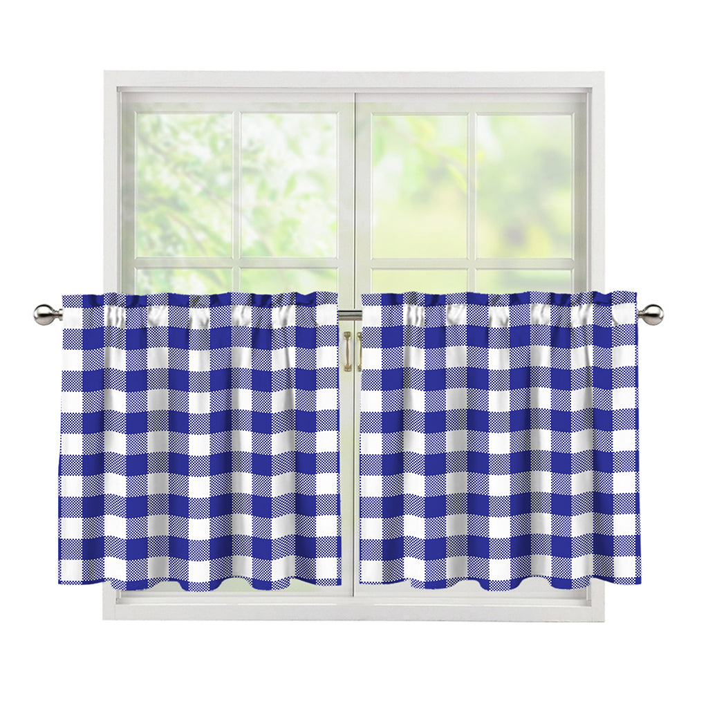 Indigo Blue And White Gingham Print Tier Curtains