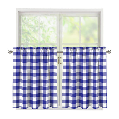 Indigo Blue And White Gingham Print Tier Curtains