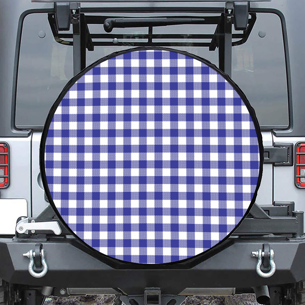 Indigo Blue And White Gingham Print Tire Cover