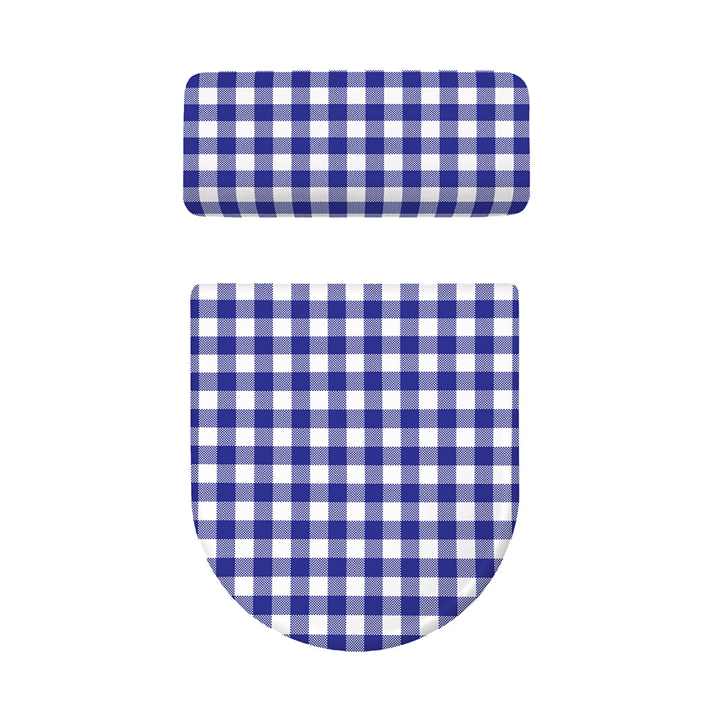 Indigo Blue And White Gingham Print Toilet Lid And Tank Cover Set