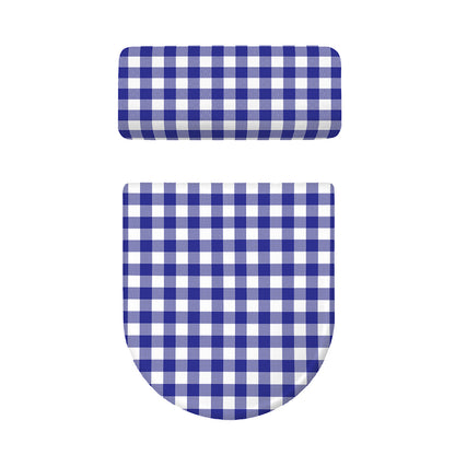Indigo Blue And White Gingham Print Toilet Lid And Tank Cover Set