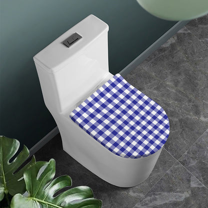 Indigo Blue And White Gingham Print Toilet Lid Cover