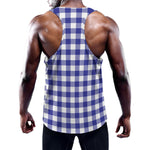 Indigo Blue And White Gingham Print Training Tank Top