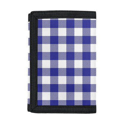 Indigo Blue And White Gingham Print Trifold Wallet