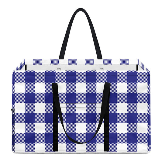 Indigo Blue And White Gingham Print Utility Tote Bag