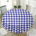 Indigo Blue And White Gingham Print Waterproof Round Tablecloth