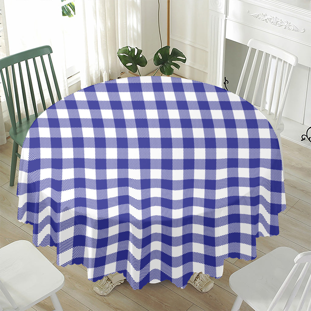 Indigo Blue And White Gingham Print Waterproof Round Tablecloth