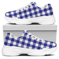 Indigo Blue And White Gingham Print White Chunky Shoes
