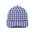 Indigo Blue And White Gingham Print White Mesh Trucker Hat