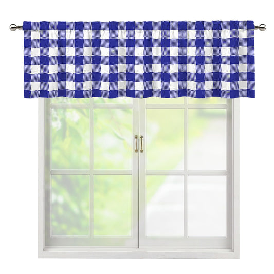 Indigo Blue And White Gingham Print Window Valance