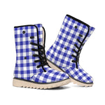 Indigo Blue And White Gingham Print Winter Boots