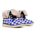 Indigo Blue And White Gingham Print Winter Boots
