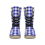 Indigo Blue And White Gingham Print Winter Boots