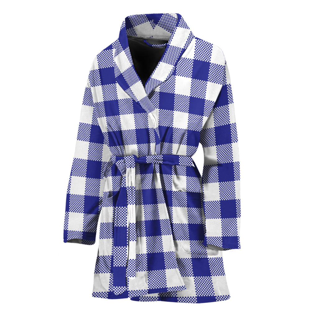 Indigo Blue And White Gingham Print Women's Bathrobe