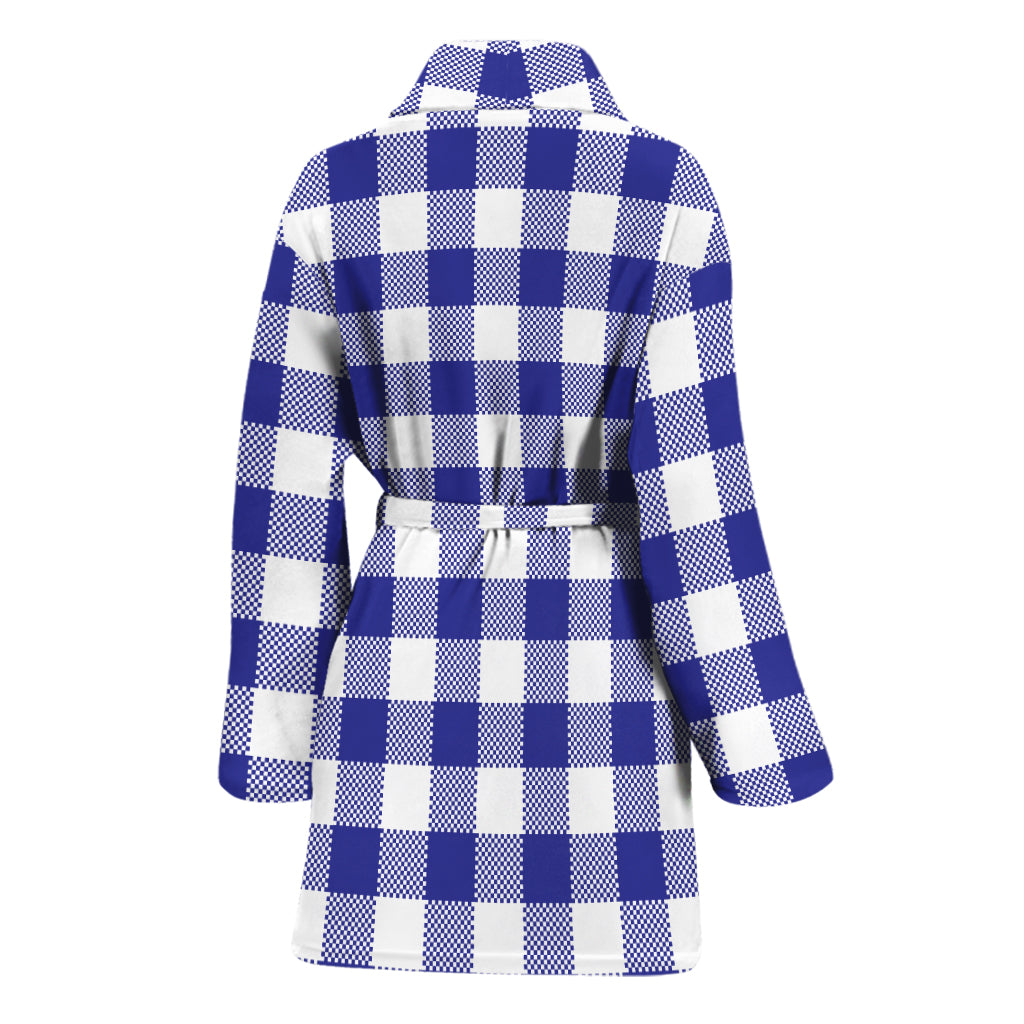 Indigo Blue And White Gingham Print Women's Bathrobe