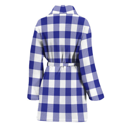 Indigo Blue And White Gingham Print Women's Bathrobe