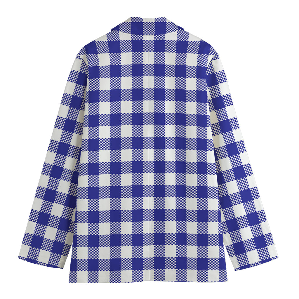 Indigo Blue And White Gingham Print Women's Blazer