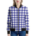Indigo Blue And White Gingham Print Women's Bomber Jacket