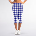 Indigo Blue And White Gingham Print Women's Capri Leggings