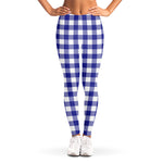 Indigo Blue And White Gingham Print Women's Leggings