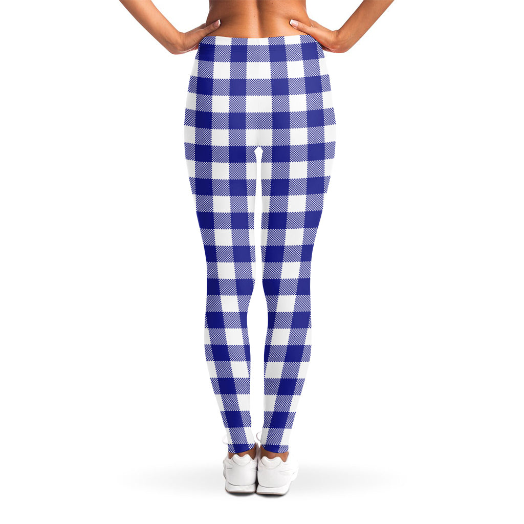Indigo Blue And White Gingham Print Women's Leggings