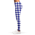 Indigo Blue And White Gingham Print Women's Leggings
