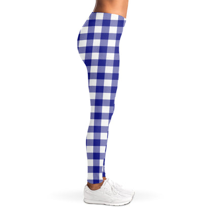 Indigo Blue And White Gingham Print Women's Leggings