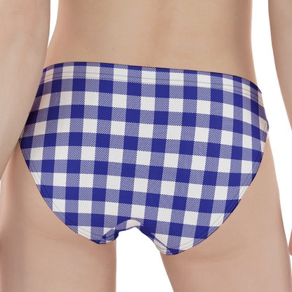 Indigo Blue And White Gingham Print Women's Panties