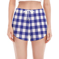 Indigo Blue And White Gingham Print Women's Split Running Shorts
