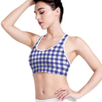Indigo Blue And White Gingham Print Women's Sports Bra