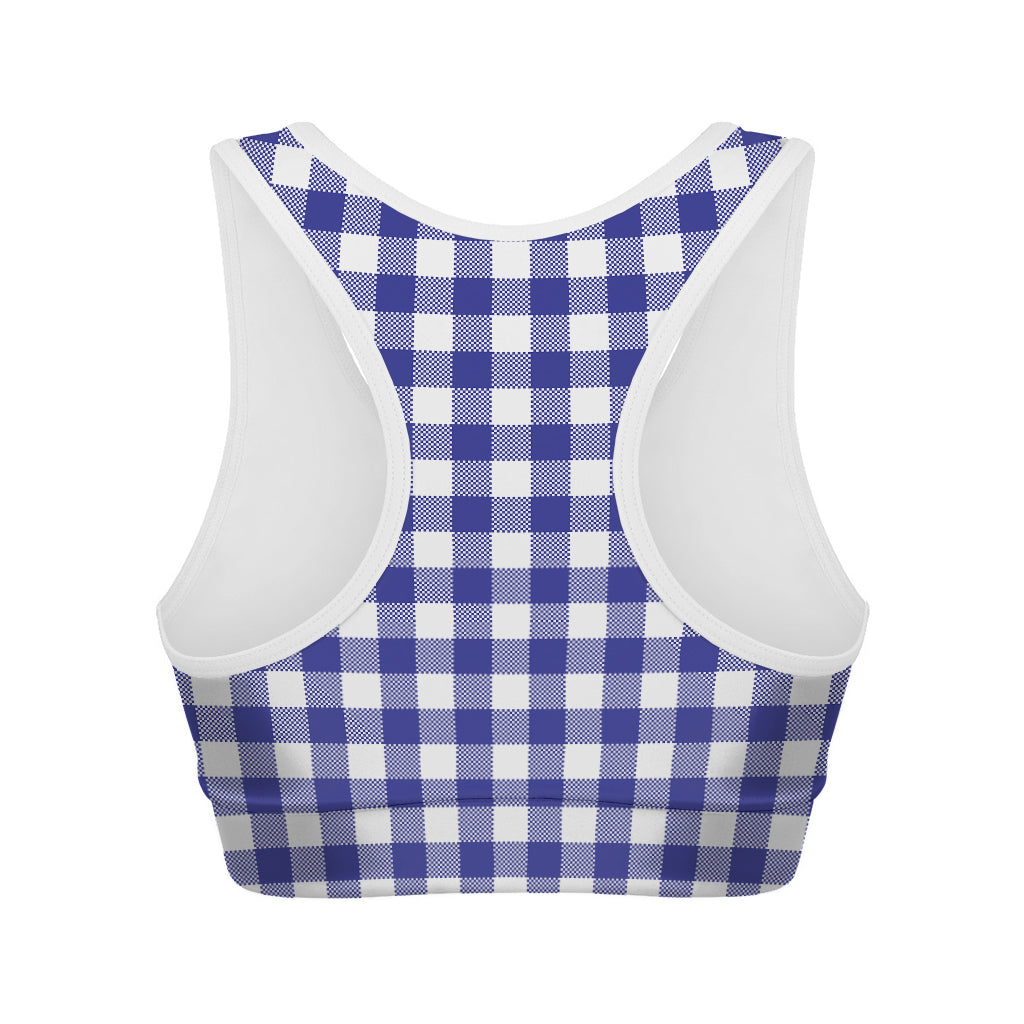 Indigo Blue And White Gingham Print Women's Sports Bra
