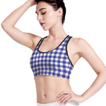Indigo Blue And White Gingham Print Women's Sports Bra
