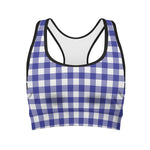 Indigo Blue And White Gingham Print Women's Sports Bra