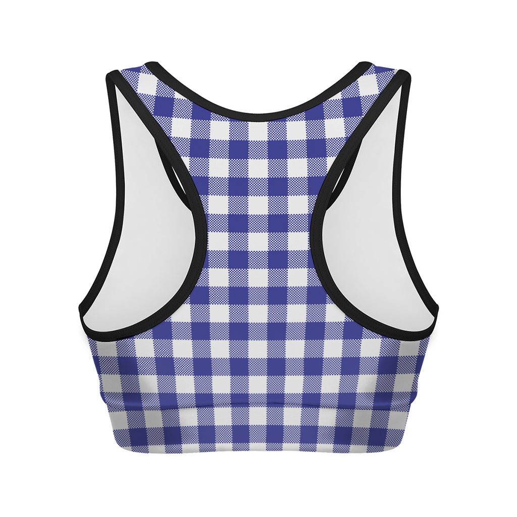 Indigo Blue And White Gingham Print Women's Sports Bra