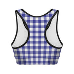 Indigo Blue And White Gingham Print Women's Sports Bra