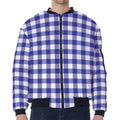 Indigo Blue And White Gingham Print Zip Sleeve Bomber Jacket