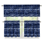 Indigo Dye Shibori Print 3 Piece Kitchen Curtains