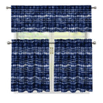 Indigo Dye Shibori Print 3 Piece Kitchen Curtains