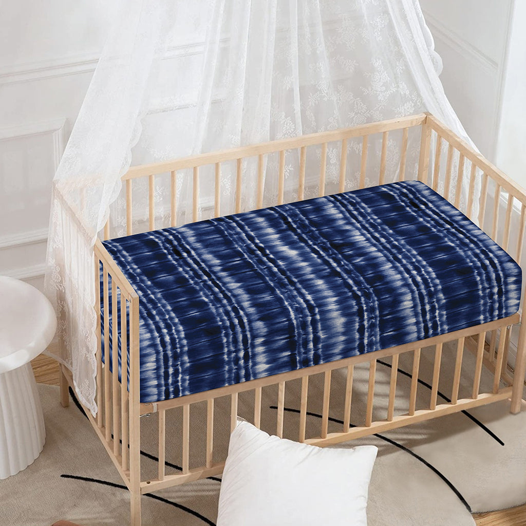 Indigo Dye Shibori Print Baby Crib Sheet