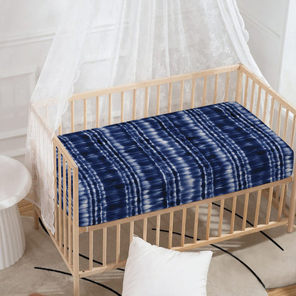 Indigo Dye Shibori Print Baby Crib Sheet