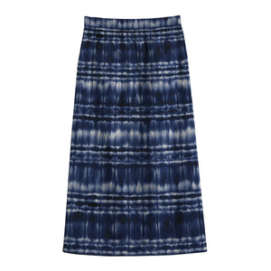 Indigo Dye Shibori Print Cotton Front Slit Maxi Skirt