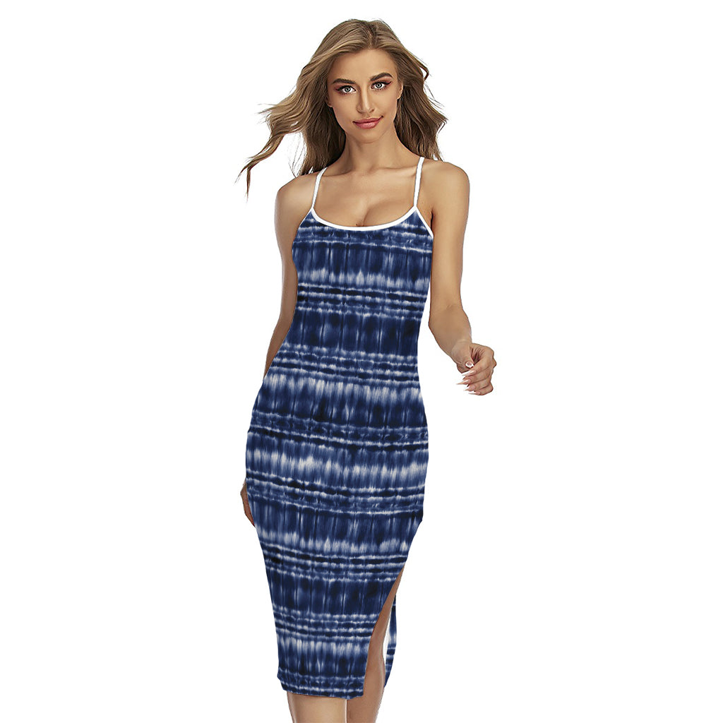 Indigo Dye Shibori Print Cross Back Cami Dress